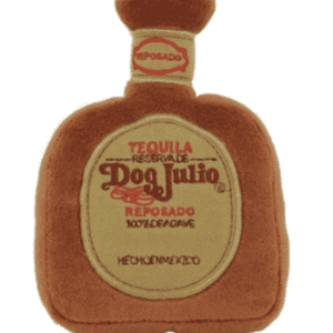 Dog Julio tequila-bottle-inspired plush squeaky dog toy by Dog Diggin Designs