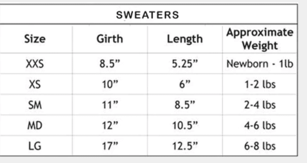 Hello Doggie Sweater Dog Chart