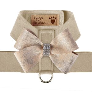 Champagne Glitzerati Nouveau Bow Tinkie Harness by Susan Lanci Designs luxury dog harness