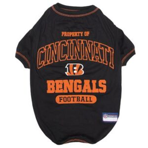 Soft black Cincinnati Bengals dog jersey with orange team logo, perfect for pet sports apparel and NFL fan gear.