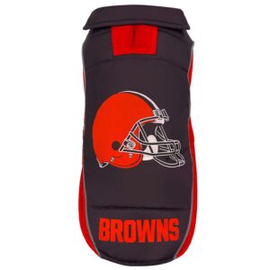 Cleveland Browns Puffer Jacket by Pets First featuring waterproof construction and official NFL team colors.
