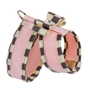 Tinkie Harness with Windsor Check Big Bow & Trim by Susan Lanci Designs handcrafted Ultrasuede® dog harness with crystal bow.