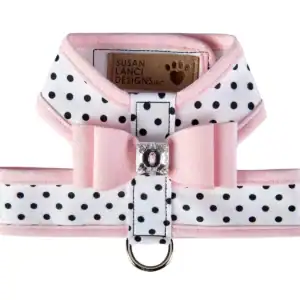 Tinkie Harness with Contrasting Big Bow & Trim in a polka dot base by Susan Lanci Designs