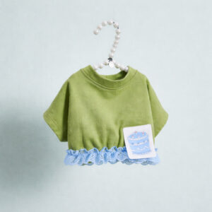 Atelier Green Blue Tee by Louisdog luxury cotton dog shirt with lace detail