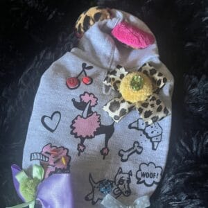Suck Right Birthday Party Dog Hoodie grey dog hoodie with colorful appliques and bow