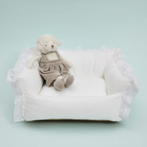 Little Grace Boom luxury dog bed by Louisdog with lace details and Italian cotton cushion