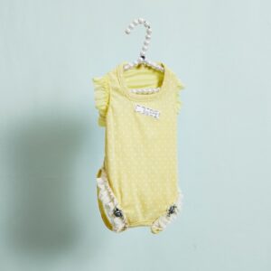 Sunday Square Romper Butter Yellow by Louisdog luxury dog romper with lace and rose detail
