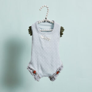 Sunday Square Romper Sky Mist by Louisdog luxury dog romper with lace and rose detail