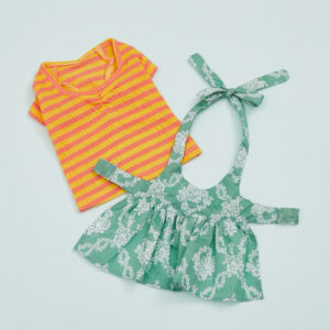 Louisdog Garland Layered Dress TEE orange striped tee and mint Liberty floral dog dress