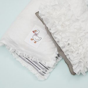 Louisdog Sunday Bloom Goose Blanket floral goose down dog blanket with navy stripes