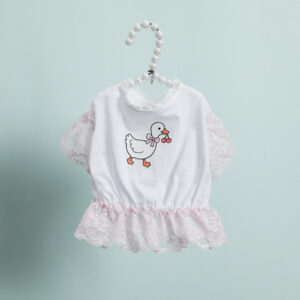 Fluffy Sketch TEE by Louisdog goose print designer dog t-shirt with pink lace