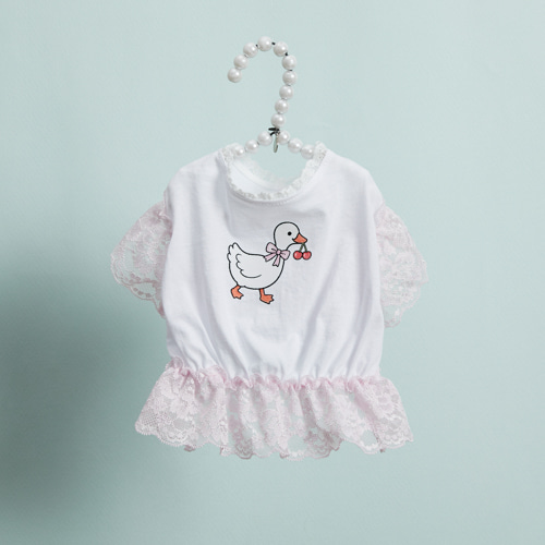 Fluffy Sketch TEE by Louisdog goose print designer dog t-shirt with pink lace