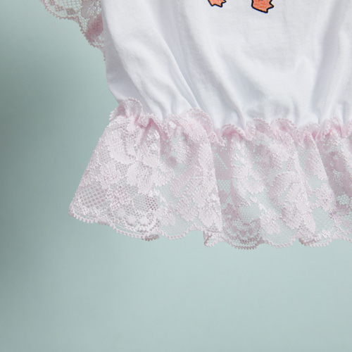 Fluffy Sketch TEE by Louisdog goose print designer dog t-shirt with pink lace