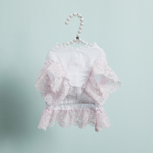 Fluffy Sketch TEE by Louisdog goose print designer dog t-shirt with pink lace