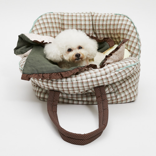 Grove Around Bag by Louisdog luxury dog carrier with Italian linen, Liberty London floral handles, and removable travel cushion.