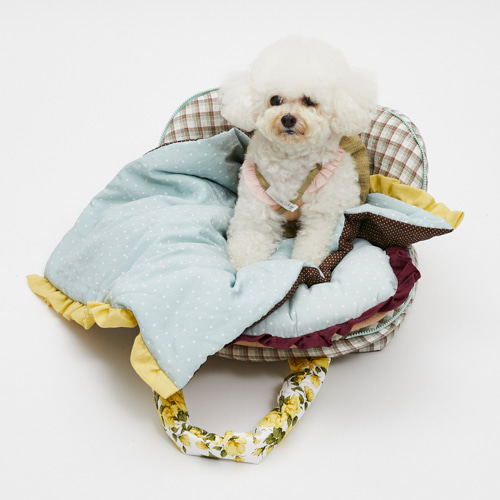Grove Around Bag by Louisdog luxury dog carrier with Italian linen, Liberty London floral handles, and removable travel cushion.