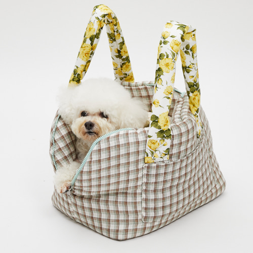 Grove Around Bag by Louisdog luxury dog carrier with Italian linen, Liberty London floral handles, and removable travel cushion.