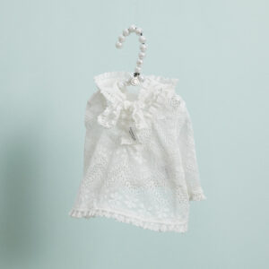 Mellow Lace Tee by Louisdog crafted from imported white arch lace with elegant shirring and elastic lace trim.