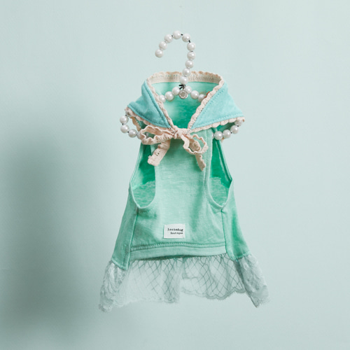 Mint Breeze TEE & Scarf by Louisdog designer dog tee with embroidered scarf