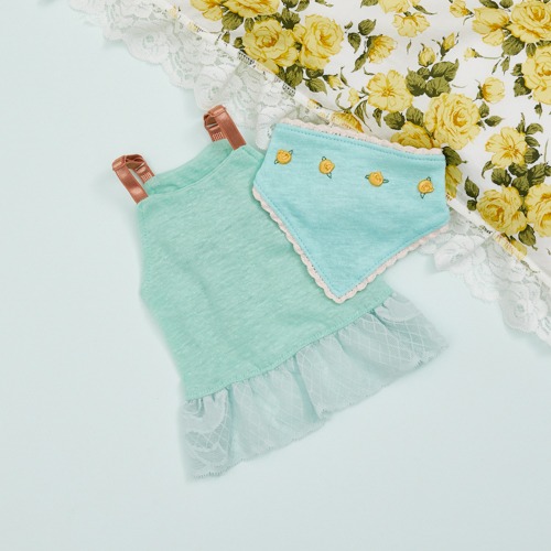 Mint Breeze TEE & Scarf by Louisdog designer dog tee with embroidered scarf