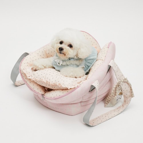 Small Louisdog Little Mellow Pillow styled inside a dog carrier