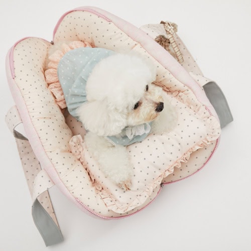 Small Louisdog Little Mellow Pillow styled inside a dog carrier