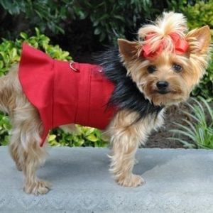 Red Wool Fur-Trimmed Dog Harness Coat
