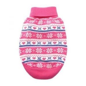 Combed Cotton Snowflake and Hearts Sweater-Pink