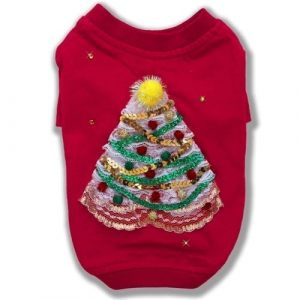Lace Christmas Tree Red Couture Dog T-Shirt