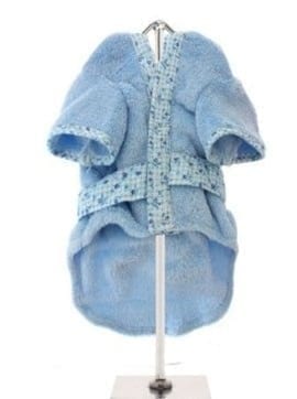 Luxurious light blue dog coat with plush fleece lining, warm and stylish petwear for cold weather, from Paws With Fashion.