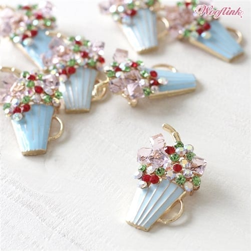 Miniature cupcake charm with colorful rhinestones, perfect for pet lovers' jewelry and accessories on Paws With Fashion.