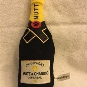 Mutt and Chandog Imperial Champagne bottle plush dog toy by Dog Diggin Designs