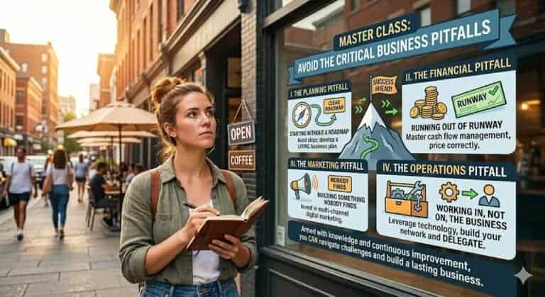 Woman viewing business pitfalls masterclass window