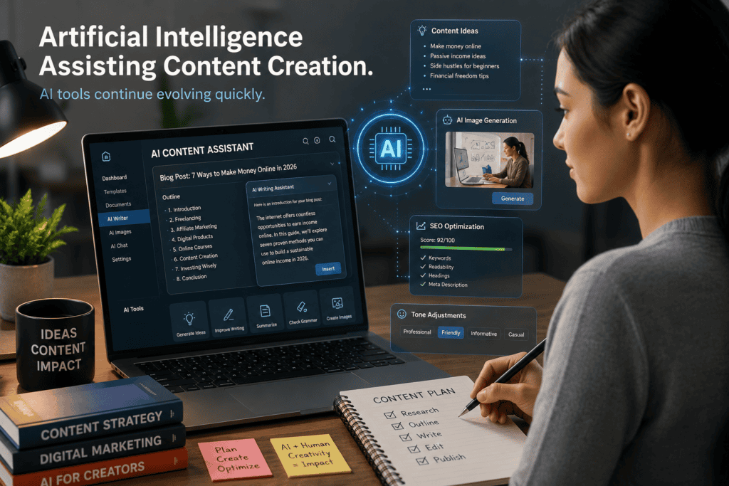 Artificial intelligence tools assisting content creation and productivity workflows