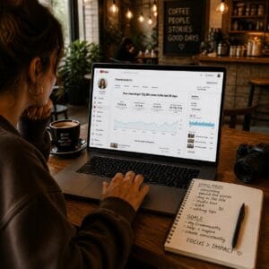 Creator reviewing YouTube channel analytics and watch time