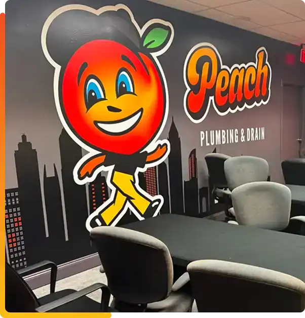 Peach-Plumbing-And-Drain-Office-Mascot-Wall-Mural
