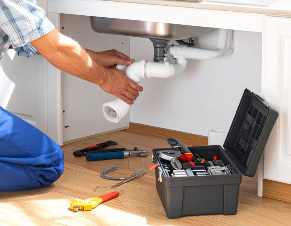 Plumber-Installing-Sink-Drain-Pipe