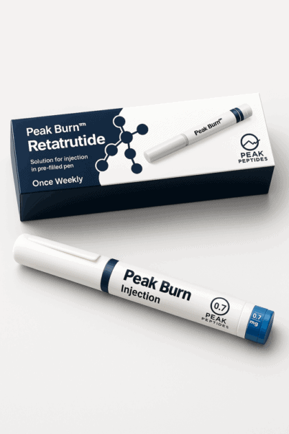 Peak Burn Retatrutide injection for weight loss and appetite control, peptide therapy from Peak Peptides.