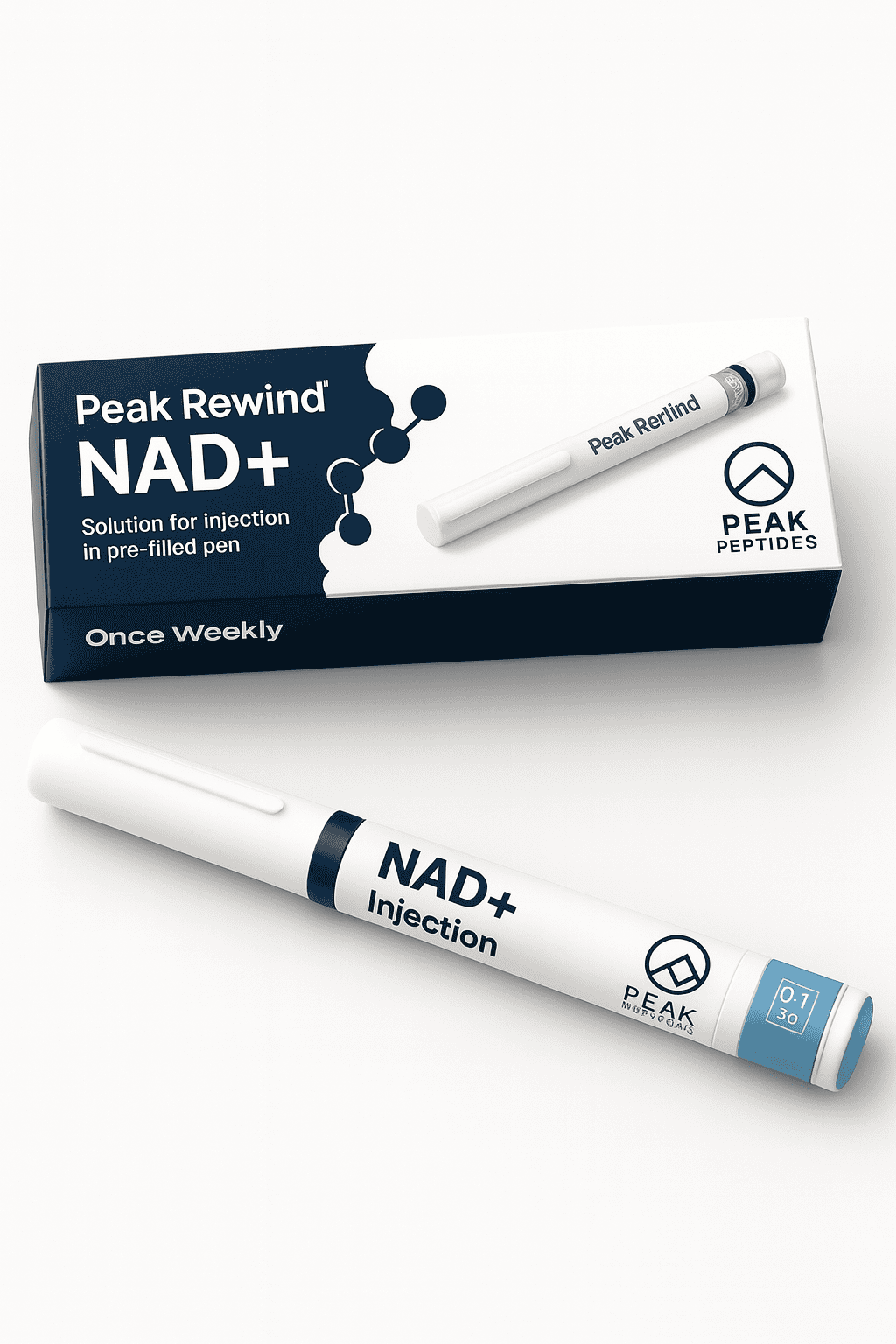 NAD+ injection pen for anti-aging and cellular energy boost from Peak Peptides.