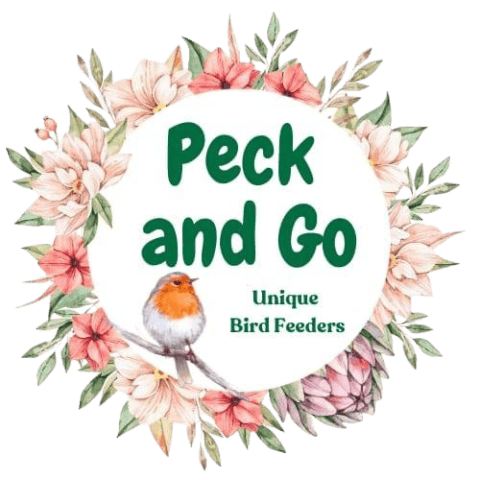 Upcycled handcrafted bird feeder with floral design and bird illustration.
