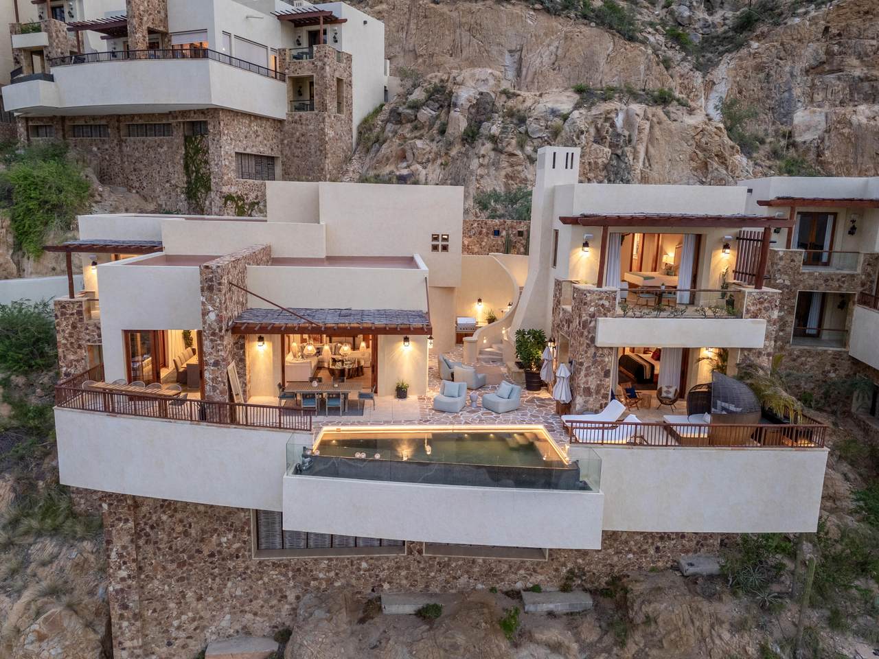 A Serene, Luxury Villa At Waldorf Astoria Residences Overlooking The Pacific Ocean At Sunset, Nestled Into Cabo San Lucas Cliffs.