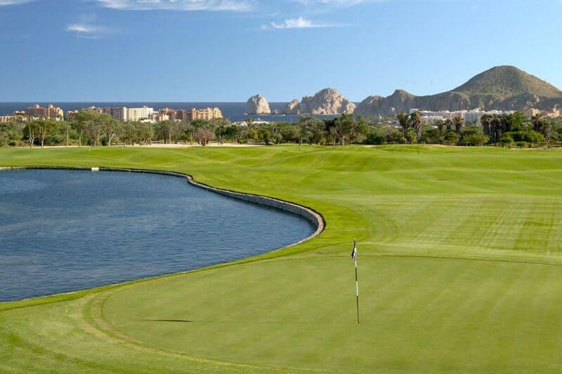 Pedregal Golf Club Hole With Desert Terrain, Palm Trees, And Sweeping Sea Of Cortez Views