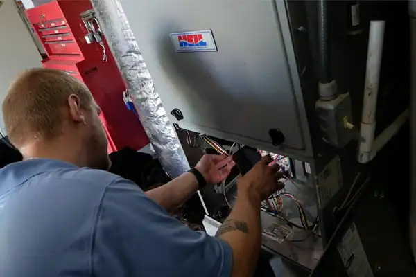 Peterman Tech working on a furnace.