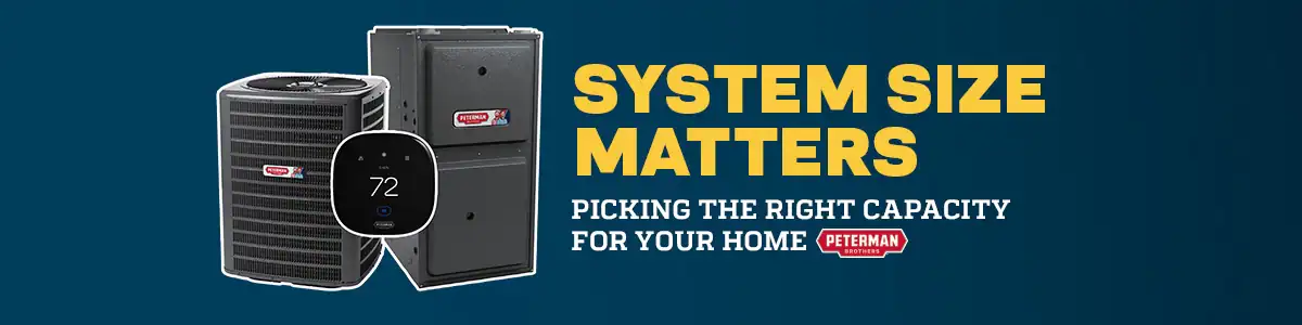 Two Hvac Units And A Smart Thermostat Are Displayed Next To Bold Text That Reads, &Quot;System Size Matters - Picking The Right Capacity For Your Home.