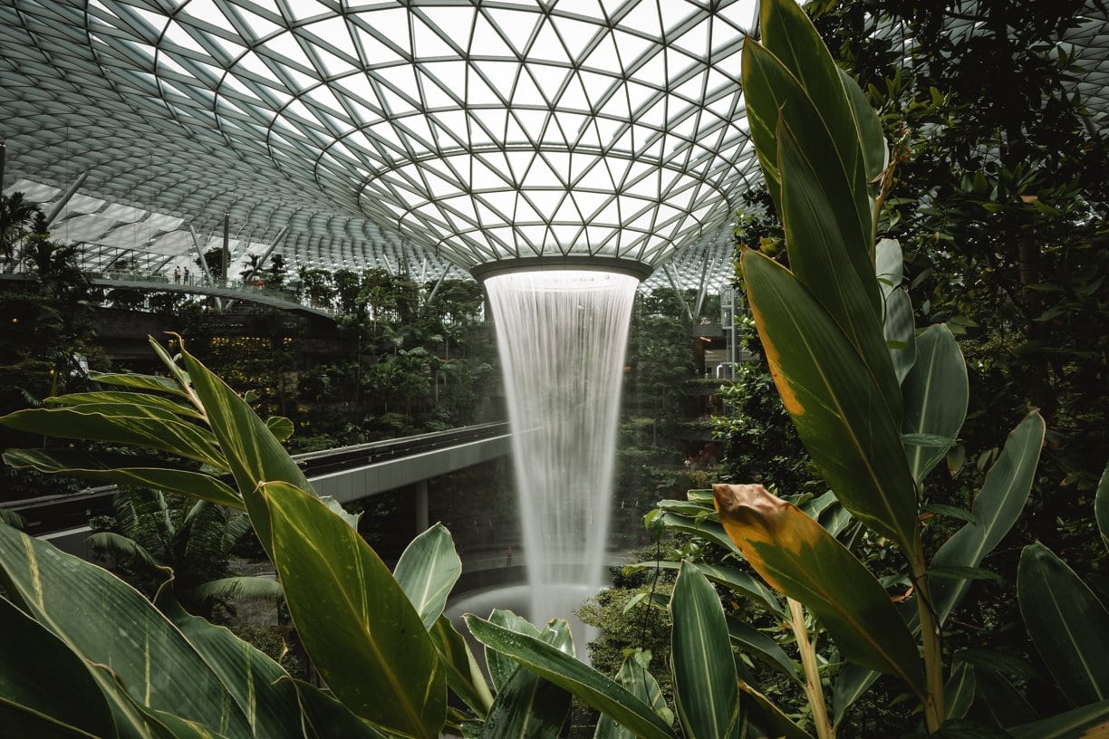 changi airport's indoor waterfall