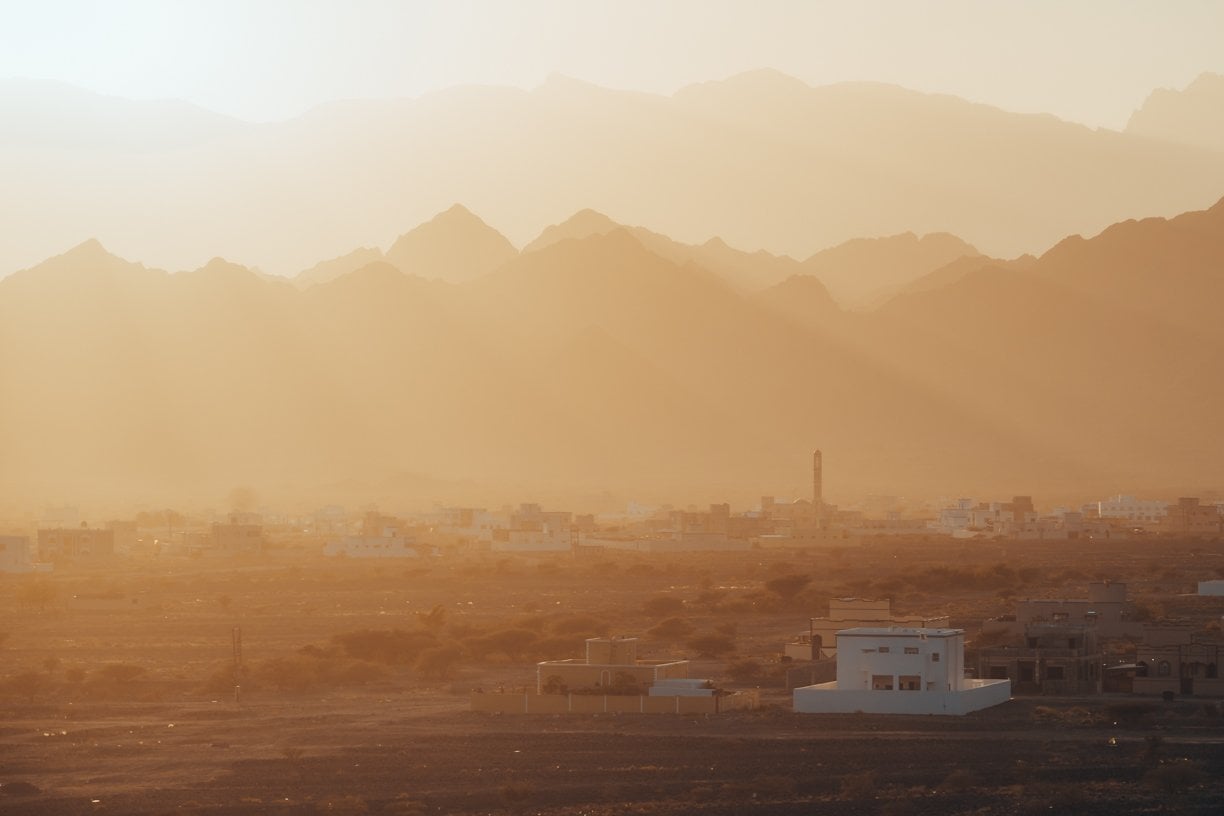 Mountain silhouette on sunset in oman