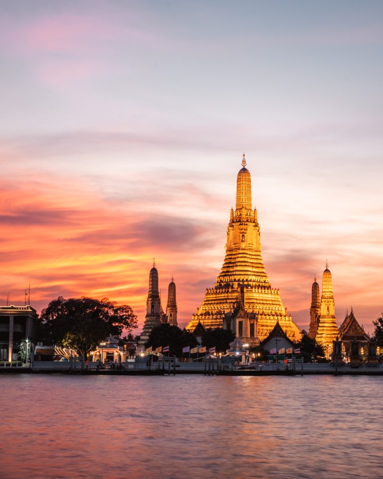 buddhist temple sunset shot