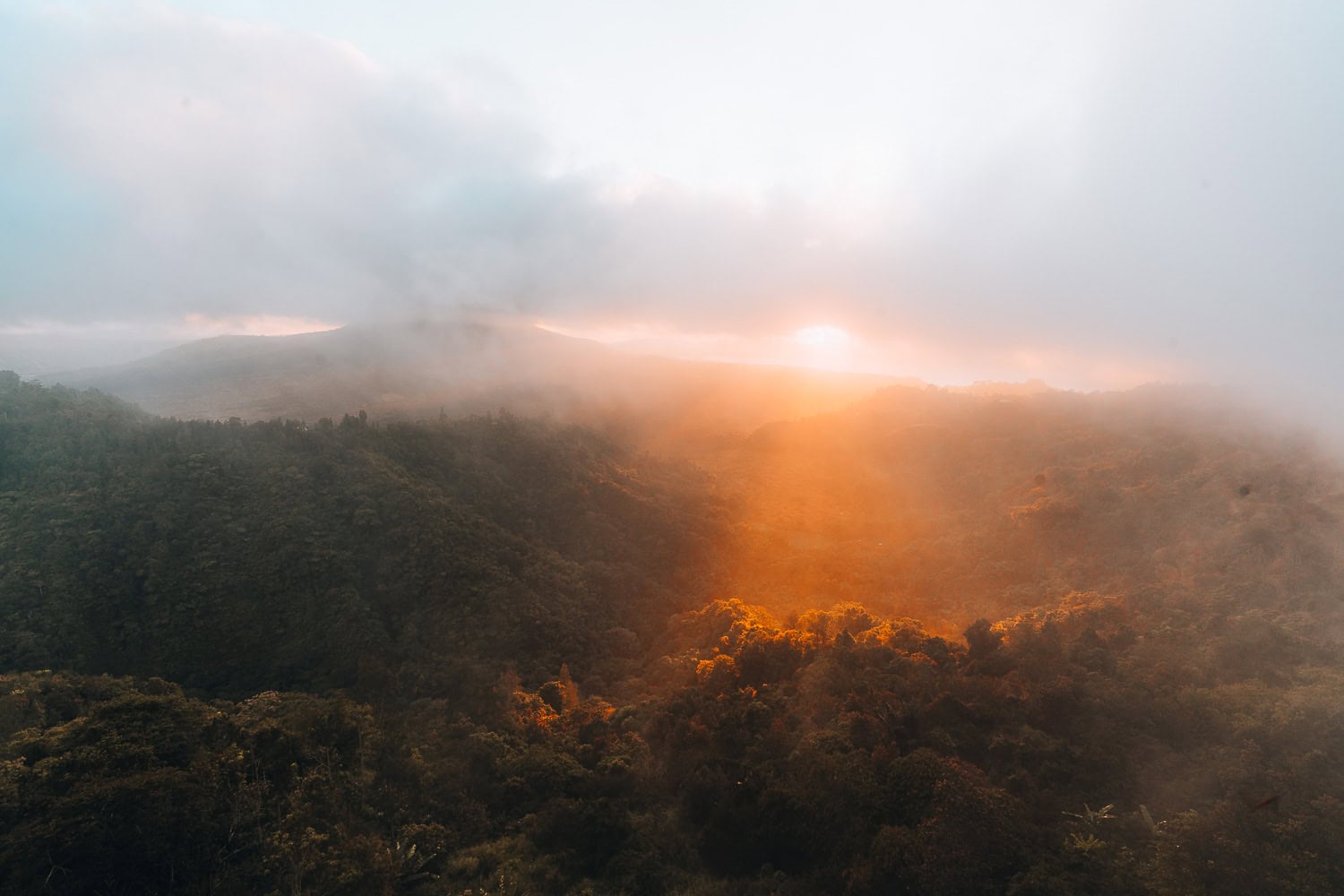 Sunrise with fog in the mountains