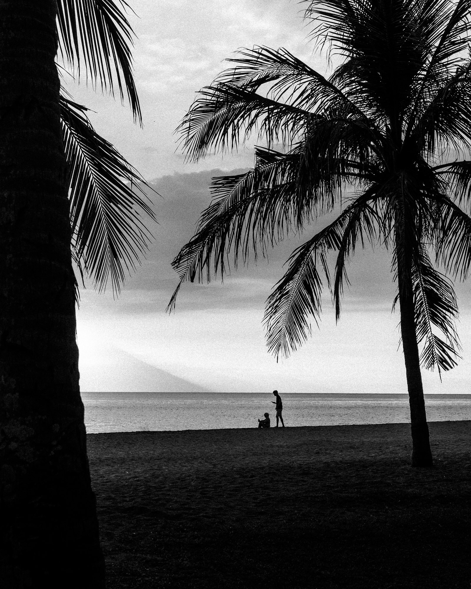 Black and white photo of beach in lombok