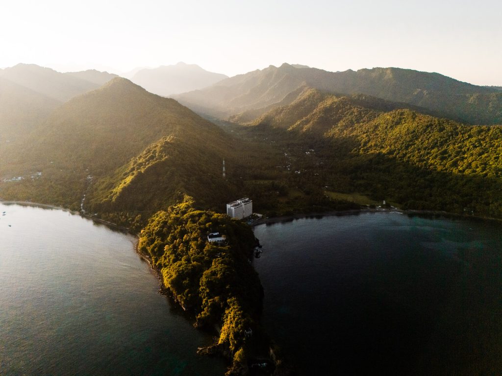 Aerial photo of an abandoned hotel close to Senggigi in Lombok